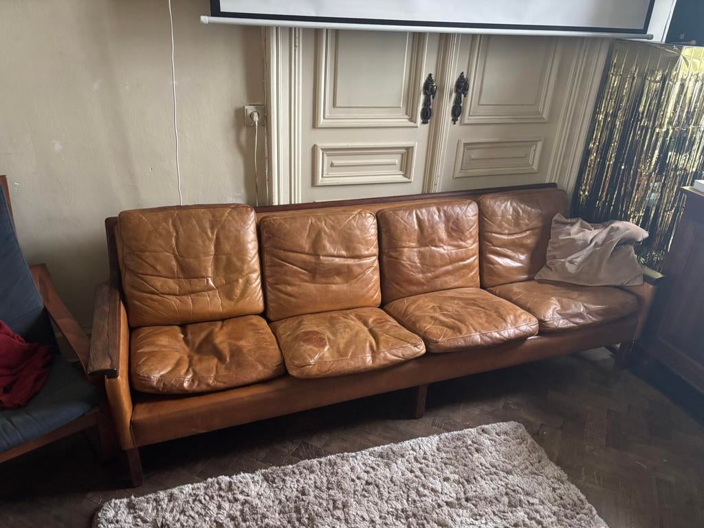 Grand canapé vintage en cuir marron, Maison & Meubles, Canapés | Salons, Enlèvement, Utilisé, Cuir