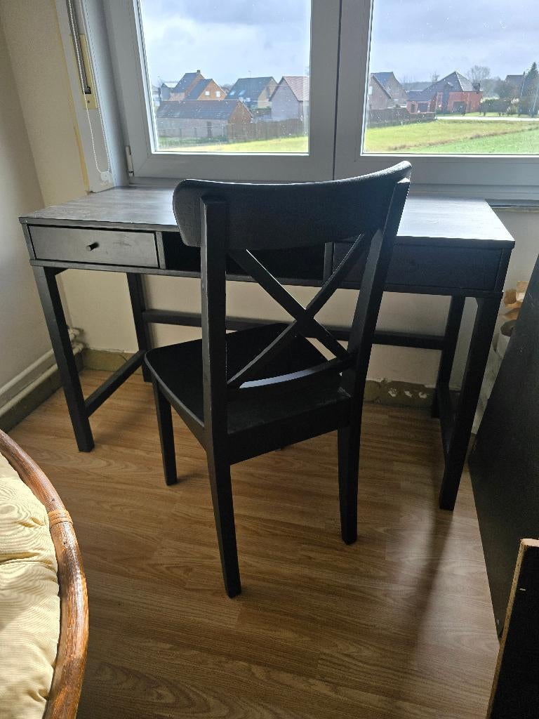 compacte werkplaats/bureau ikea linnarp + stoel ingolf-zwart, Zwart, Scandinavisch, Hout, Ophalen of Verzenden
