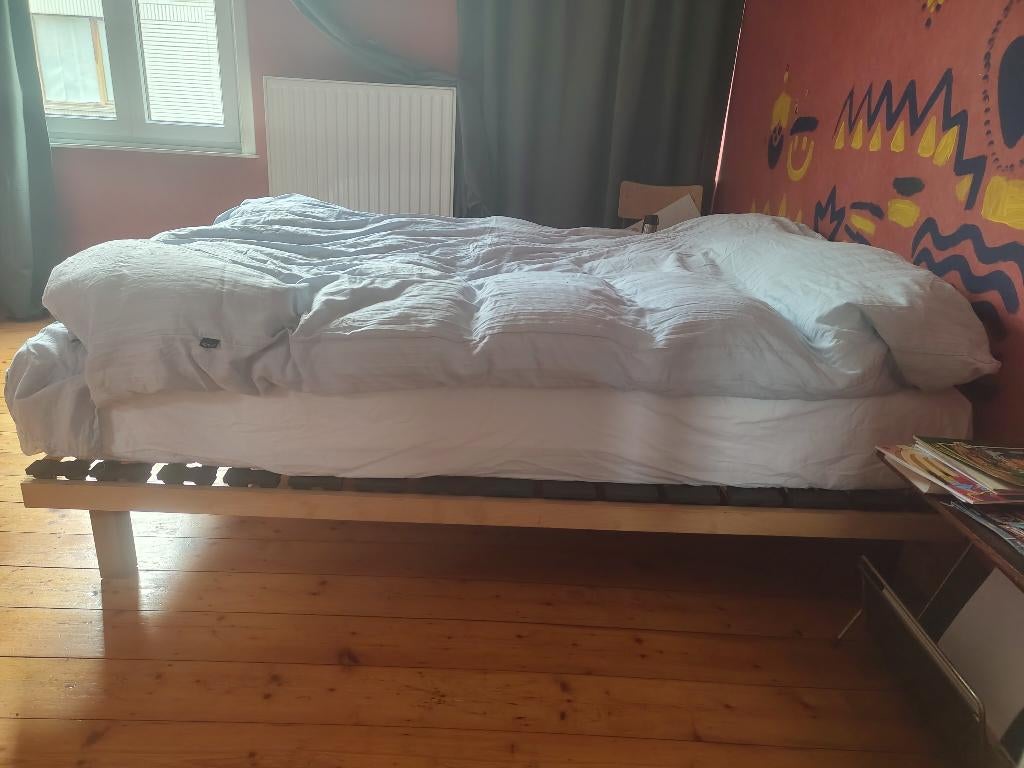 Tweepersoonsbed (zonder matras), Ophalen, Gebruikt, Bruin, Tweepersoons
