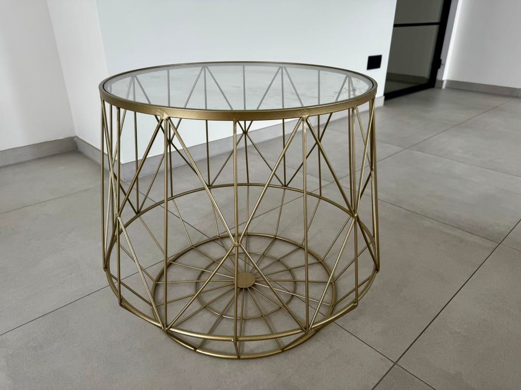 Design bijzettafel – Goud & glas. Maison du Monde - Topstaat, Huis en Inrichting, Ophalen, Zo goed als nieuw, Glas