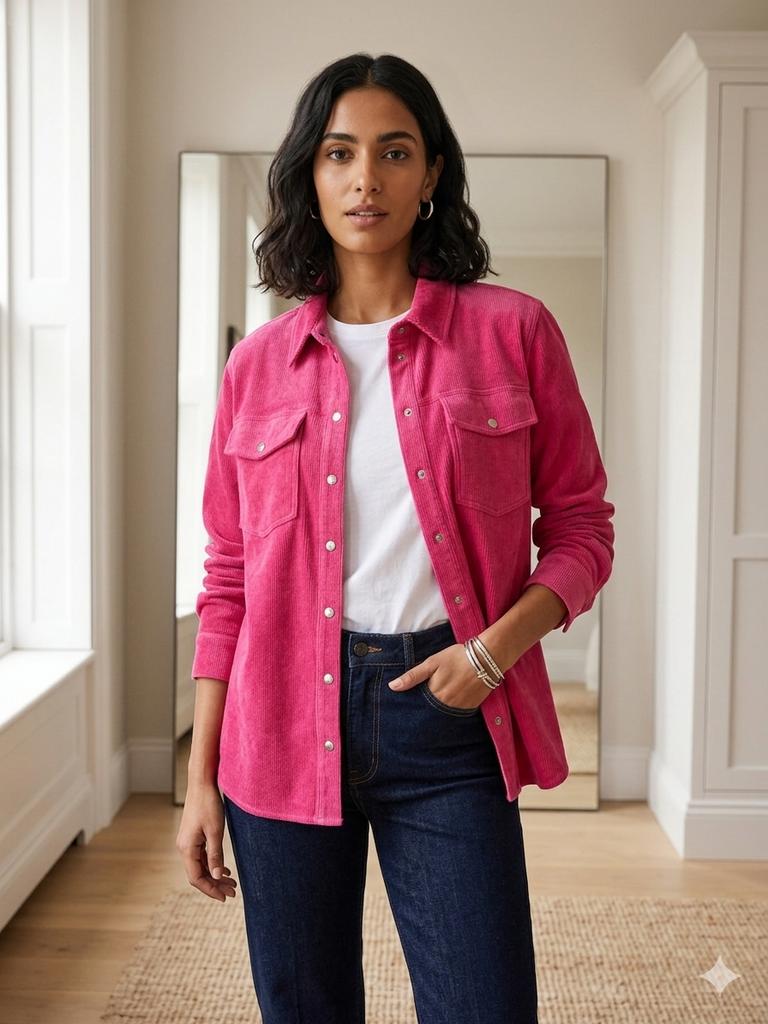 Corduroy Overhemd / Jasje – Felroze / Fuchsia, Kleding | Dames, Jasjes, Kostuums en Pakken, Zo goed als nieuw, Jasje, Maat 38/40 (M)