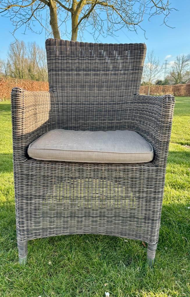 Bristol tuinstoel – rotan look - incl kussen, Tuin en Terras, Tuinstoelen, Gebruikt, Wicker, Ophalen