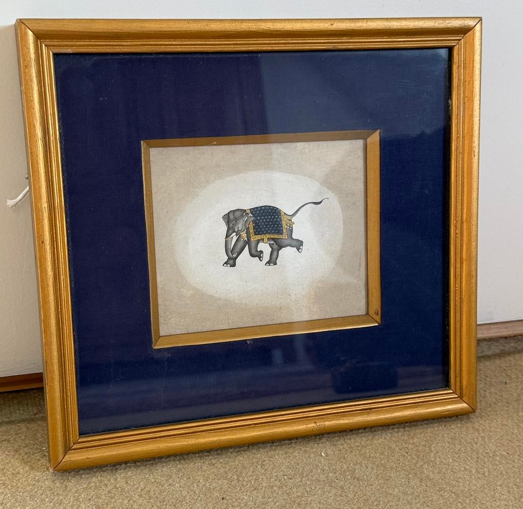 Indiase gravure ingelijst met olifant., Ophalen