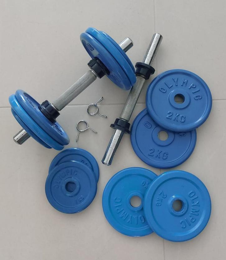 Set verstelbare dumbbells 2 x 12 kg, Sports & Fitness, Équipement de fitness, Utilisé, Haltère, Bras, Jambes, Pectoraux, Dos, Enlèvement