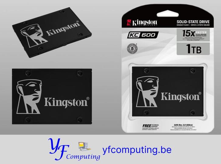 Kingston KC600 SSD 1 To SATA 2.5", Informatique & Logiciels, Disques durs, Neuf, Desktop, Interne, SATA, Enlèvement ou Envoi