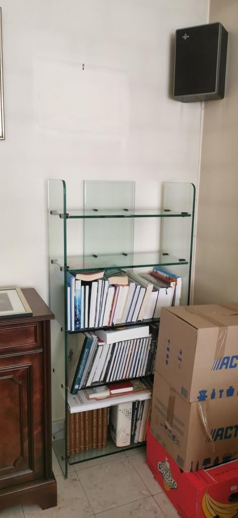 Bibliothèque en verre trempé design Anno 70-80, Verre