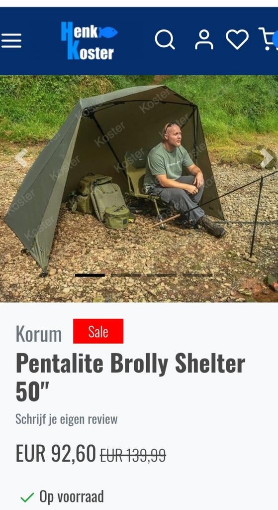 Korum pentalite brolly shelter 50" splinter nieuw, Ophalen