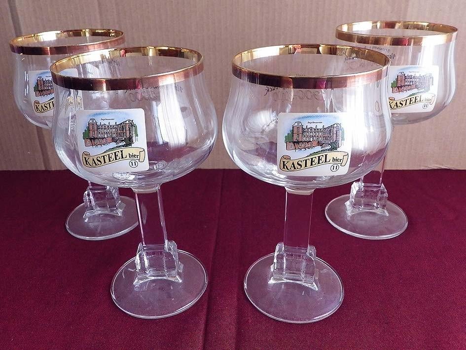 Set van 4 Kasteelbierglazen, Verzamelen, Ophalen, Zo goed als nieuw, Bierglas