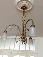 Lustre ancien en laiton et verre gravé – 3 branches, Maison & Meubles, Lampes | Lustres, Enlèvement, Utilisé, Verre