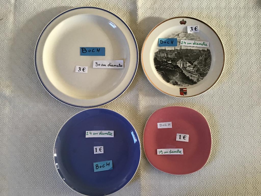 10 assiettes ou sacs anciens « BOCH », Enlèvement ou Envoi