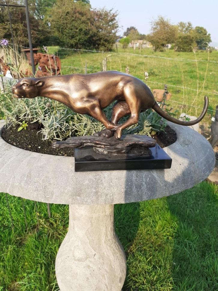 PANTER TIJDENS DE RACE IN BRONS OP MARMEREN SOKKEL, Antiek en Kunst, Antiek | Brons en Koper, Brons, Ophalen of Verzenden