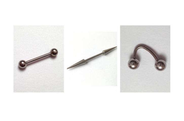 Lot de 3 barbells en acier chirurgical pour piercings, Handtassen en Accessoires, Piercings, Gebruikt, Staal, Ophalen of Verzenden