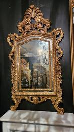 Antieke geheel hout gestoken Venetiaanse spiegel.., Antiek en Kunst, Antiek | Spiegels, Ophalen of Verzenden