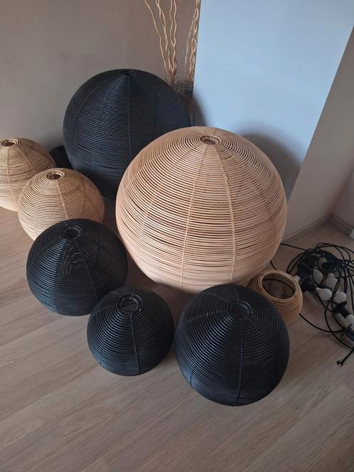 Grote hanglampen rotan dia 25 - 35 - 45 en 80cm, Huis en Inrichting, Lampen | Lampenkappen, Gebruikt, Bruin, Zwart, Ophalen