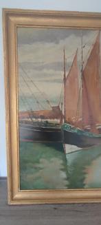 Oud zeezicht olieverf schilderij op paneel in mooie kader, Antiek en Kunst, Kunst | Schilderijen | Modern, Ophalen of Verzenden