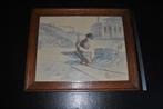 Aquarel van 1917 mijnwerker zijn kolenwerf lamp Bourbier, Antiek en Kunst, Ophalen of Verzenden