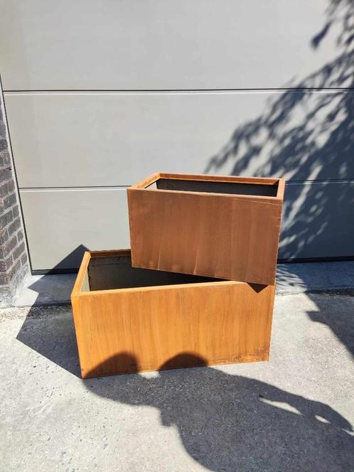 Cortenstaal bloembak 60 x 35 x 35 - met bodem, Tuin en Terras, Bloembakken en Plantenbakken, Nieuw, Metaal, Binnen, Balkon, Tuin