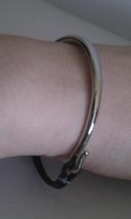 Fantasie juweel armband inox staal + leder jaren 70 *Z.FR.*, Ophalen of Verzenden, Zo goed als nieuw, Zilver, Staal