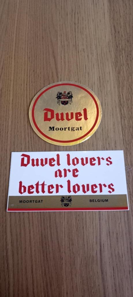Brasserie-bier: twee oude Duvel-stickers, Verzamelen, Biermerken, Zo goed als nieuw, Reclamebord, Plaat of Schild, Duvel, Ophalen of Verzenden