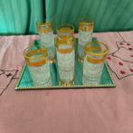 Spiegel plateautje + 6 glaasjes met gouden rand, Enlèvement ou Envoi