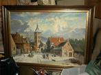 Schilderij G Borre dorpszicht in de sneeuw olieverf, Antiek en Kunst, Ophalen