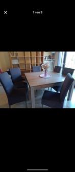 Houten vierkante tafel + 6 stoelen, Huis en Inrichting, Tafels | Eettafels, Ophalen, Gebruikt, Vierkant, Vijf personen of meer