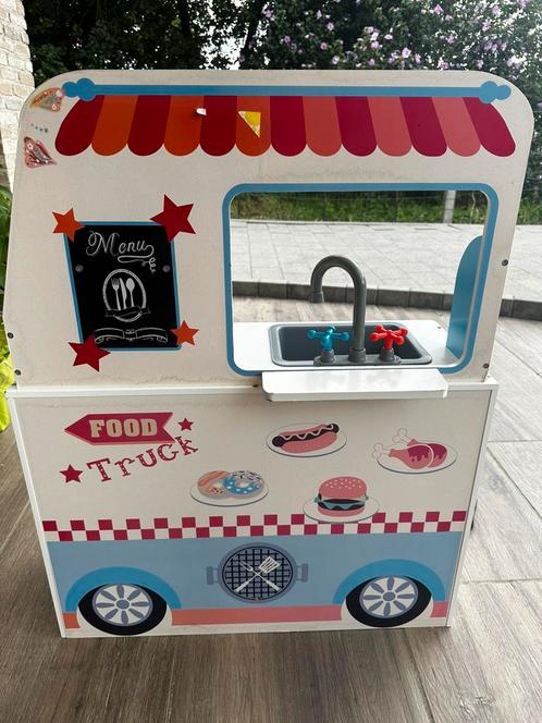 Houten foodtruck met veel accesoires, Kinderen en Baby's, Speelgoed | Speelkeukens, Gebruikt, Speelkeuken, Hout, Ophalen