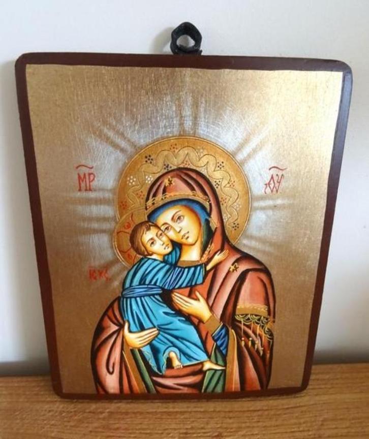 Icoon, handgemaakt: Madonna met kind, Antiek en Kunst, Antiek | Religieuze voorwerpen, Ophalen of Verzenden