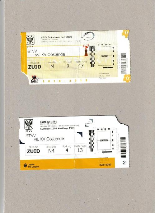 STVV - KV Oostende : 2 verschilllende tickets ('18-'21), Verzamelen, Sportartikelen en Voetbal, Gebruikt, Overige typen, Ophalen of Verzenden
