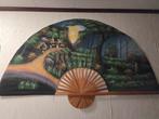 Grand éventail asiatique décoratif avec pays peint à la main, Enlèvement ou Envoi