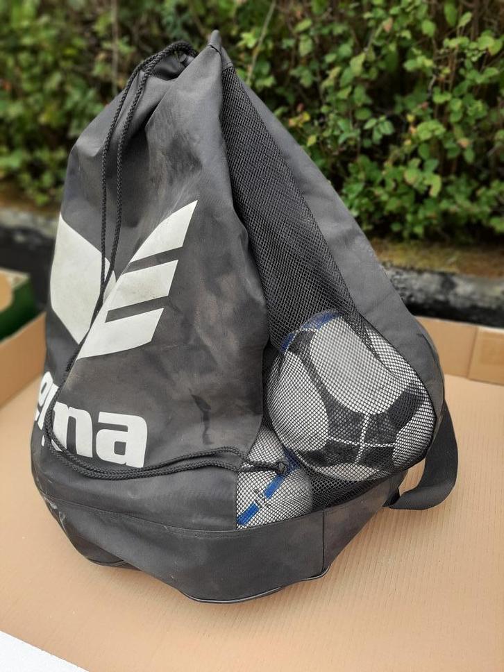 Ballenzak (-net) met 6 lederen ballen, Sport en Fitness, Voetbal, Gebruikt, Overige typen, Ophalen