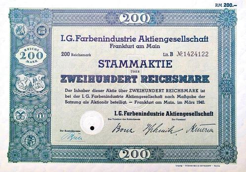 Origineel IG FARBEN (Zyklon B) 1940 aandeel!, Postzegels en Munten, Aandelen en Waardepapieren, Aandeel, 1920 tot 1950, Ophalen of Verzenden