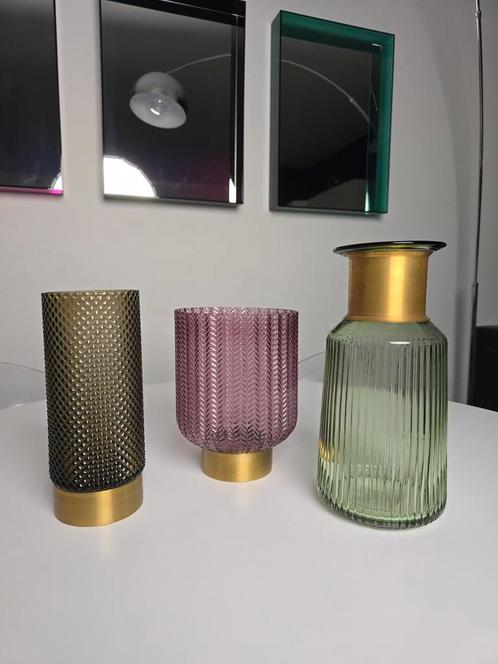 Lot de 3 vases Karr Design, Huis en Inrichting, Woonaccessoires | Vazen, Zo goed als nieuw, Groen, Glas, Ophalen