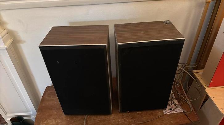 Retro speakers in walnoot fineer, Audio, Tv en Foto, Luidsprekerboxen, Gebruikt, 60 tot 120 watt, Ophalen