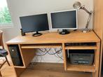 Vol houten bureau 154x57x80 met uitschuifbare accessoires, Ophalen, Zo goed als nieuw, Bureau