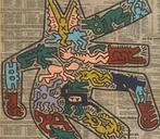 Keith Haring: tekening op groot formaat op krantenpapier, Antiek en Kunst, Kunst | Designobjecten, Ophalen of Verzenden