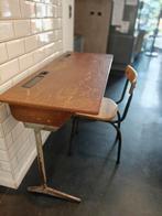 Authentiek schoolbureau of schoolbank met stoel, Huis en Inrichting, Ophalen, Gebruikt