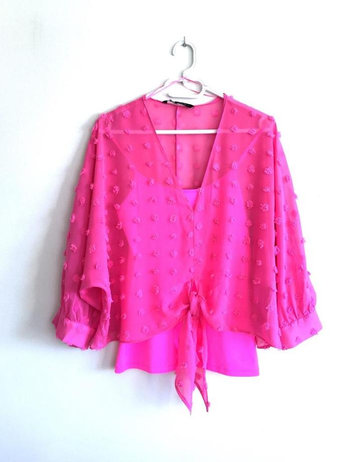 Zara - blouse met structuur en bijpassende fluo top - M, Kleding | Dames, Blouses en Tunieken, Zo goed als nieuw, Maat 38/40 (M)