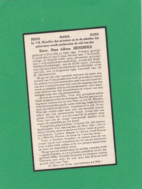 DP Priester Alfons Hendrikx, Verzamelen, Bidprentjes en Rouwkaarten, Bidprentje, Verzenden