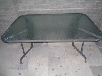 Metalen tafel Bois Le Duc met gehamerd glas en metalen poten beschikbaar voor biedingen
