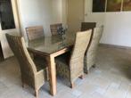 Eettafel + 6 rotanstoelen, Huis en Inrichting, Tafels | Eettafels, Ophalen, Teakhout, 50 tot 100 cm, Zo goed als nieuw