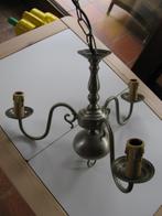 Tinnen luchter met 3 lampen, klein sokket, Huis en Inrichting, Lampen | Kroonluchters, Ophalen, Gebruikt, Metaal
