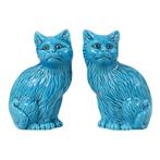 Koppel Blauw Geglazuurde Poezen Beelden Chinees Keramiek, Ophalen of Verzenden, Gebruikt, Dier