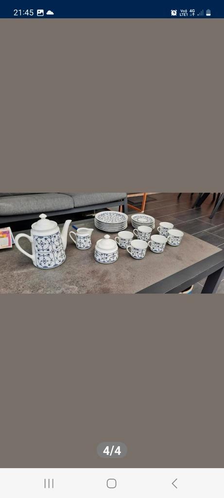 Blauw koffieservies - Zajecar
met extra borden, Antiek en Kunst, Antiek | Servies compleet, Ophalen of Verzenden