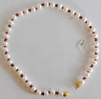 Collier perles culture blanches grenats 42 cm fermoir or 18K, Neuf, Pierre ou Minéral, Enlèvement ou Envoi, Avec pierre précieuse