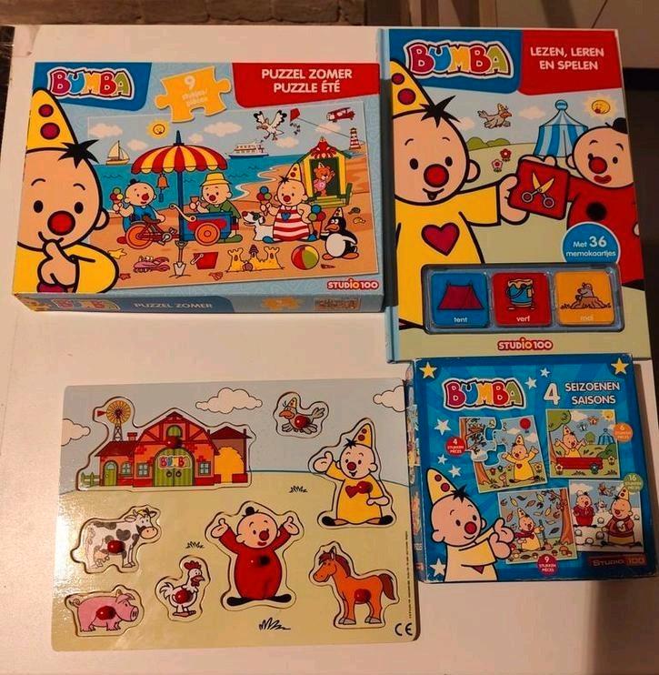 SET VAN BUMBA, 3 PUZZELS EN 1 BOEK MET MEMOKAARTJES, Kinderen en Baby's, Speelgoed | Kinderpuzzels, Zo goed als nieuw, 6 maanden tot 2 jaar