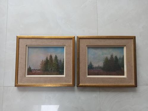 2 aquarellen op hout. het Campinois-landschap. Ondertekend, Antiek en Kunst, Kunst | Schilderijen | Klassiek, Ophalen of Verzenden
