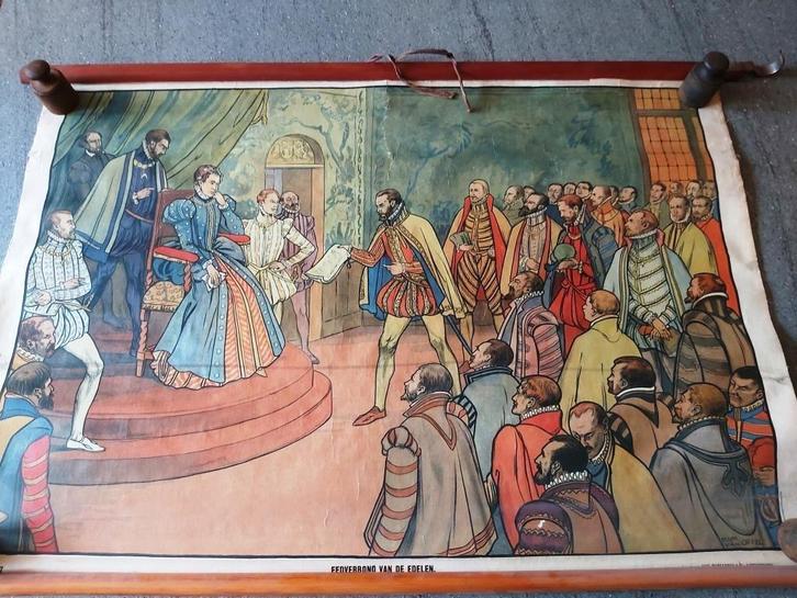 Schoolkaart Klas Geschiedenis Adel Geld Koning Godsdienst, Antiek en Kunst, Antiek | Schoolplaten, Geschiedenis, Verzenden