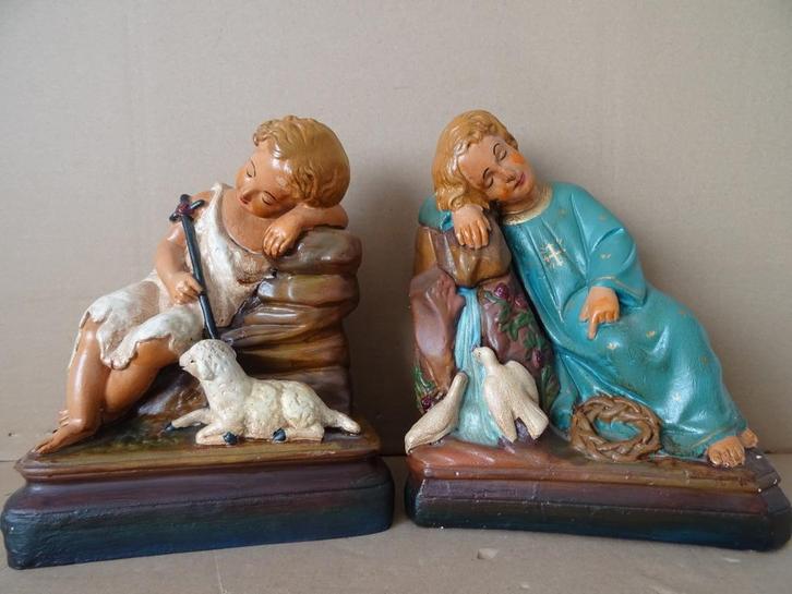 Antieke beelden Jezus en Johannes Jezus en Sint Janneke 1900, Antiek en Kunst, Antiek | Religieuze voorwerpen, Verzenden