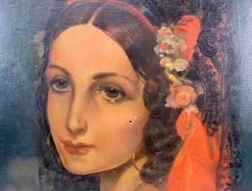 Olieverf schilderij op doek portret beschikbaar voor biedingen